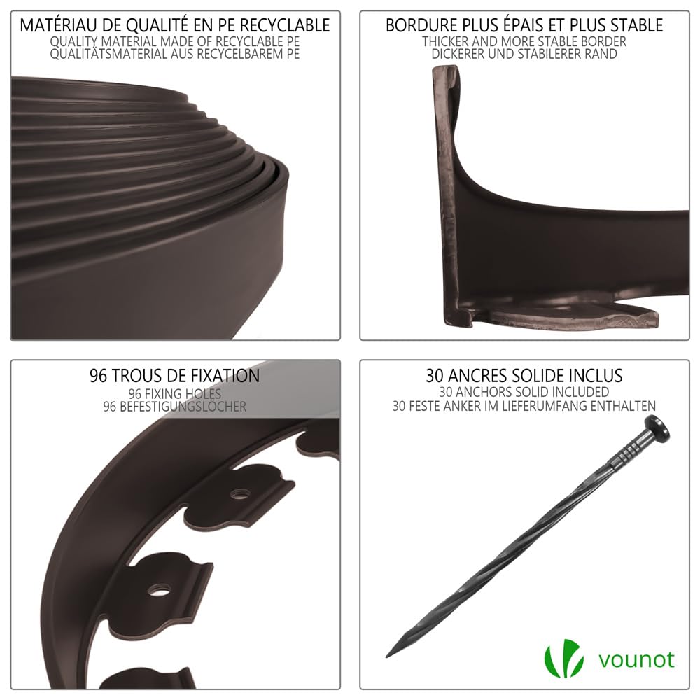 Vounot Plastic Lawn Edging Border With 30 Ground Anchors 10M Flexible Garden Edging Strip For Grass Paths Gravel Or Flower Beds Weatherproof Landscape Border 5cm High Grey Green Outline Edge
