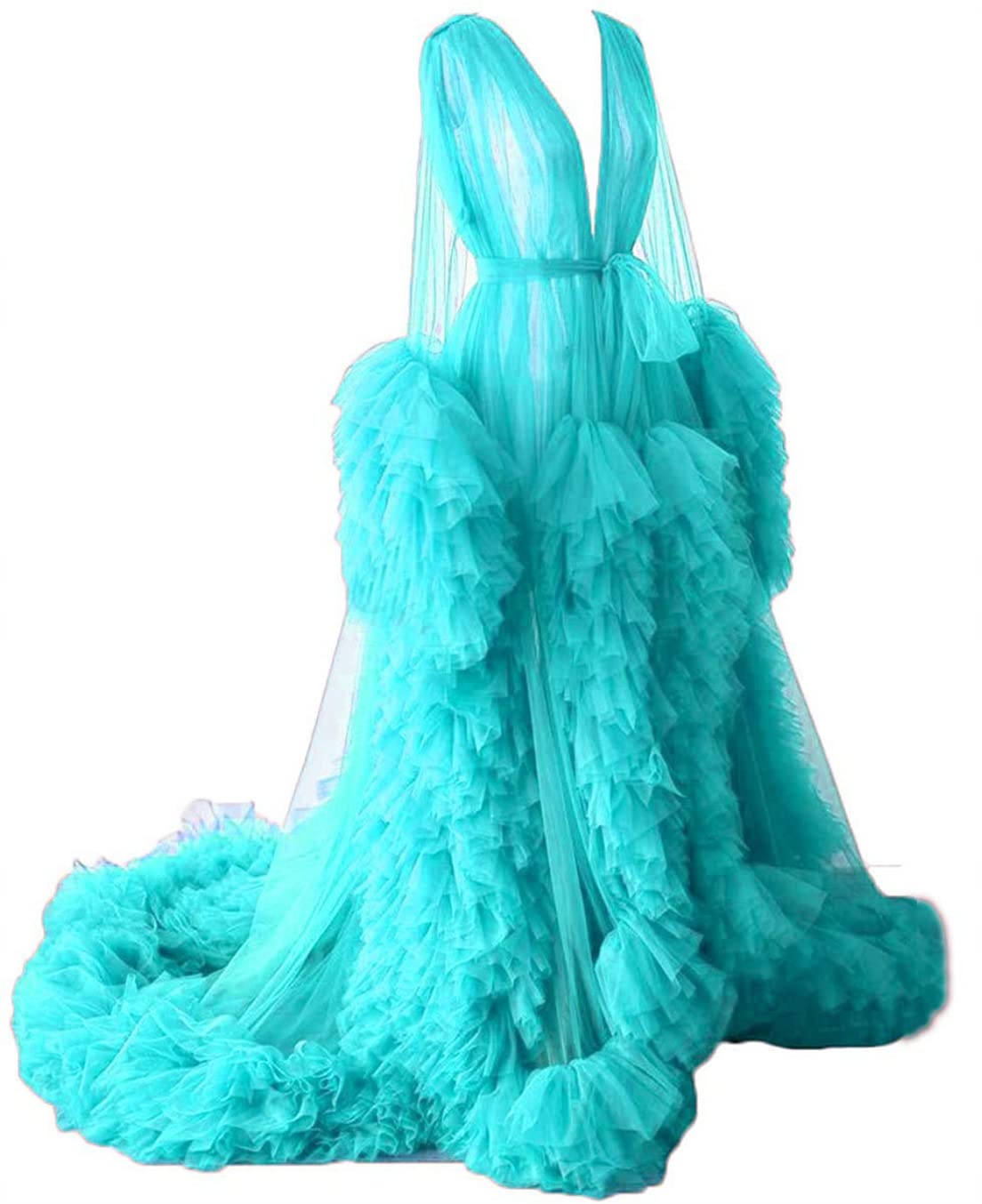Dressing Gown for Maternity Photoshoot Perspective Sheer Long Robe Puffy Tulle Robe Sheer — view 19