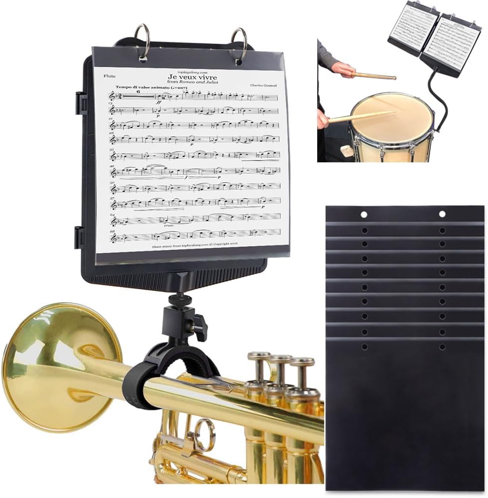 Universal Marching Band Lyre with 10 Double-Sided Folio Pages clarinet Lyre Trumpet Lyre and Flip Folder Marching Band Snare Drum Lyre