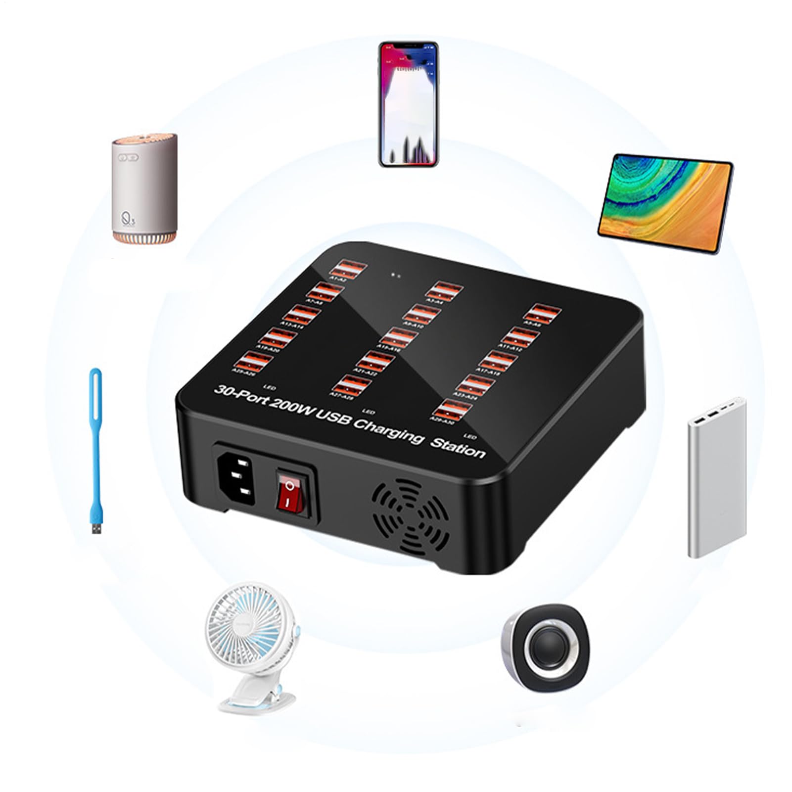 Estación de Carga USB Base de Carga Múltiple Puertos | Enchufe Inteligente para Teléfono Portátil Casa Coche Dormitorio Cocina Escuela Tableta