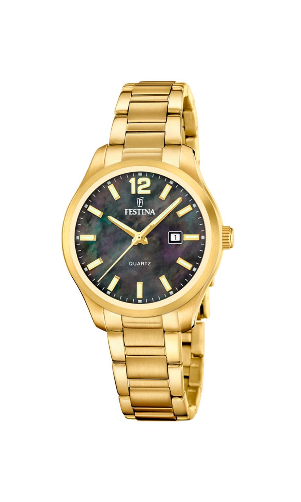 Festina Orologio Donna Analogico Acciaio Inossidabile 316L Oro - Quarzo - Vetro minerale alta resistenza - Impermeabile 5 ATM - Data F20741/​2