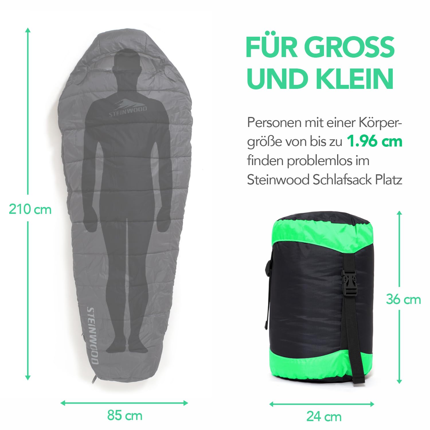 Steinwood Premium Schlafsack koppelbar extra breit 3-4 Season 210cm - Outdoor-Schlafsack, Mumien-Schlafsack, Hütten-Schlafsack