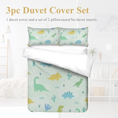 Miniatura 5 de Lindos juegos de edredón de dinosaurios de dibujos animados para niños y niñas, tamaño King, 3 piezas de microfibra ultra suave, 1 edredón y 2