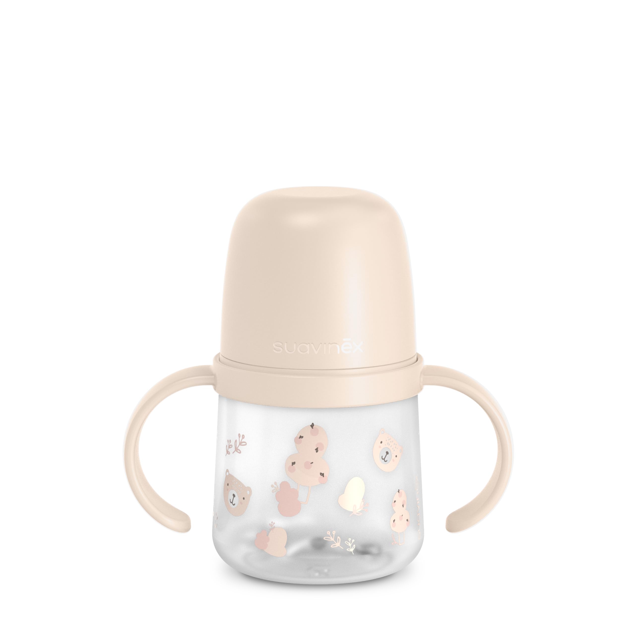 Suavinex, Biberon à Anses, Tasse Apprentissage Bébé avec Bec Souple en Silicone, Système Anti-Colique, Gourde Enfant avec Poignées, Antifuites, Passe Lave-Vaisselle, +6 Mois, 150 ml, Wild&Free Rose