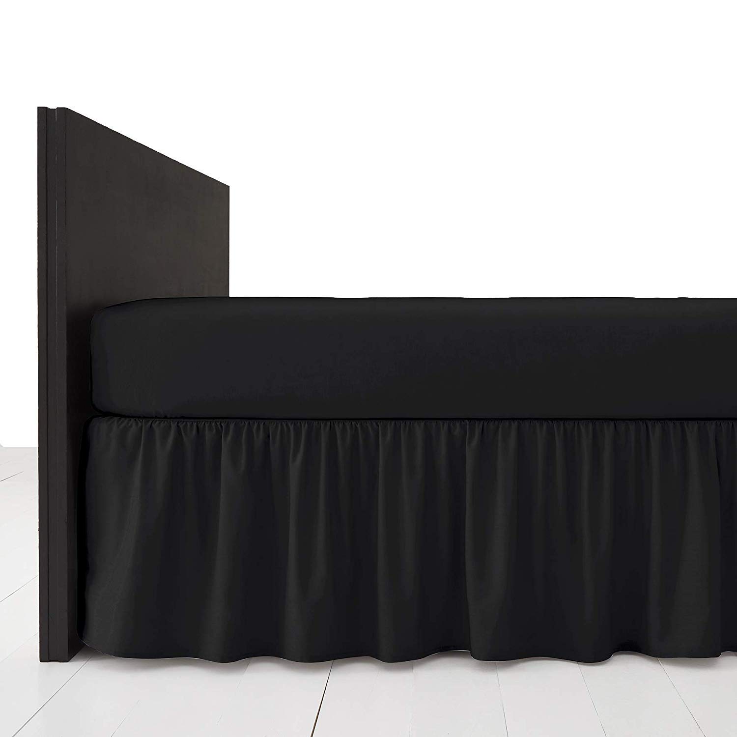 R&Z Black Plain Dyed Pollycotton Frilled Bed Base Valance Sheet (, Single)