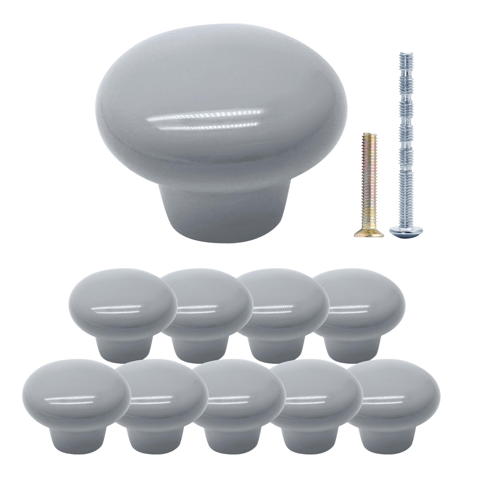 suiwotin Pack of 10 Light Grey Round Ceramic Knobs for Cabinet, Pantry, Drawer, Cupboard, Furniture