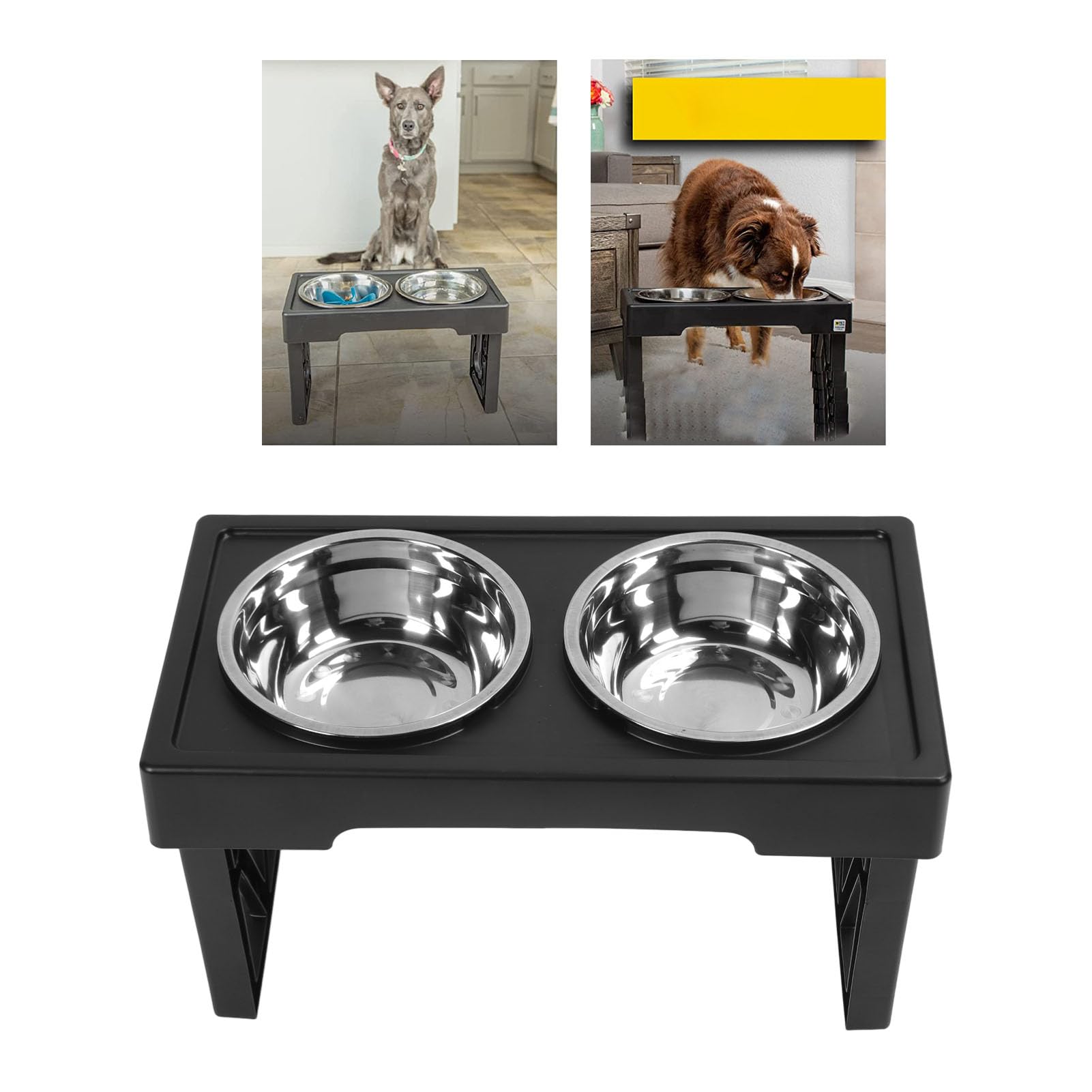 Gamelles surélevées pour Chien, Support d'alimentation surélevé réglable en Hauteur avec 2 Plateaux en Acier Inoxydable, mangeoire Portable antidérapante pour Chiens
