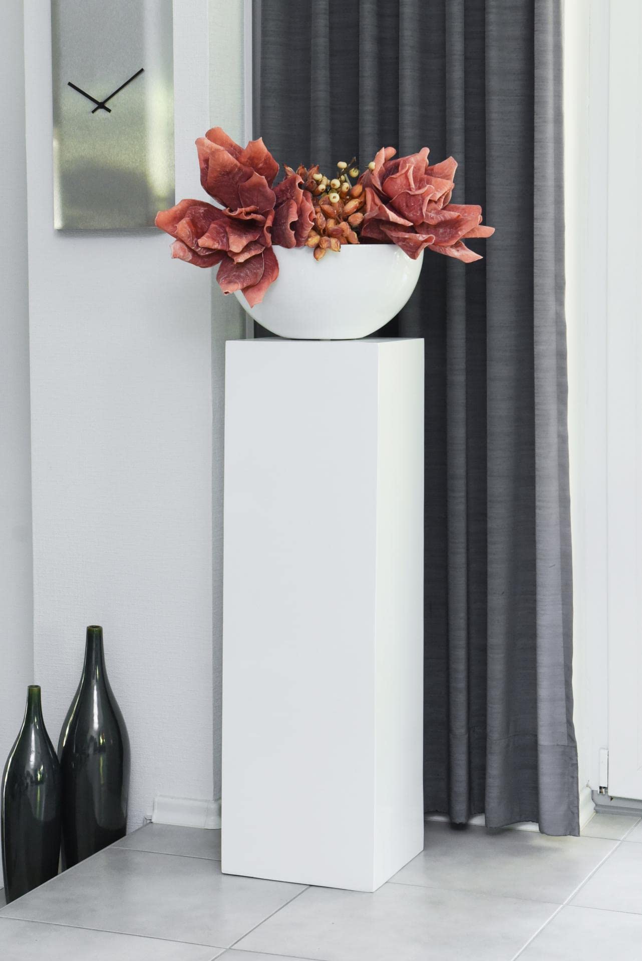 VIVANNO Podest Dekosäule Blumenständer Fiberglas Weiß Hochglanz 30x30x100 cm für Pflanzen und Deko