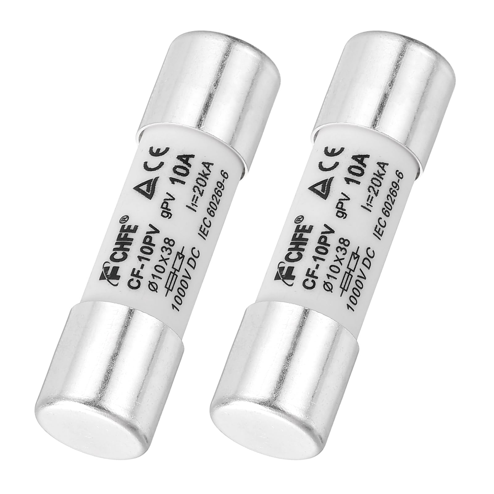 sourcing map 2Pcs 1000V 10A Ceramic Cartridge Fuses, 10x38mm Fast Blow Time Delay Fuse for Photovoltaic Solar Systems DIY Inverter Circuit Board