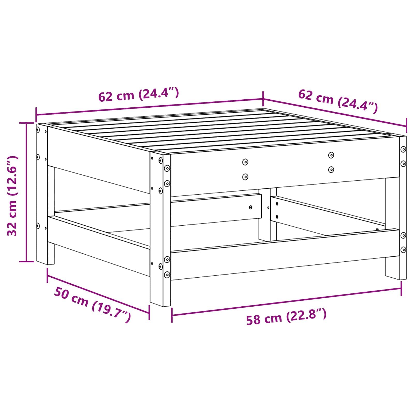 Reposapiés de jardín de madera de pino maciza, reposapiés para exteriores para jardín y terraza, elemento de sofá modular, taburete de madera cuadrado, marrón cera, 62 x 62 x 32 cm