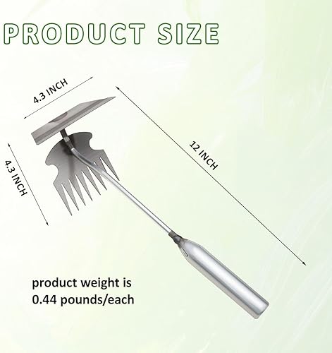 Miniatura 5 de Herramienta extractor de malezas, 2 piezas de herramienta de eliminación de malezas de doble propósito, 8 dientes de jardinería manual para jardín,