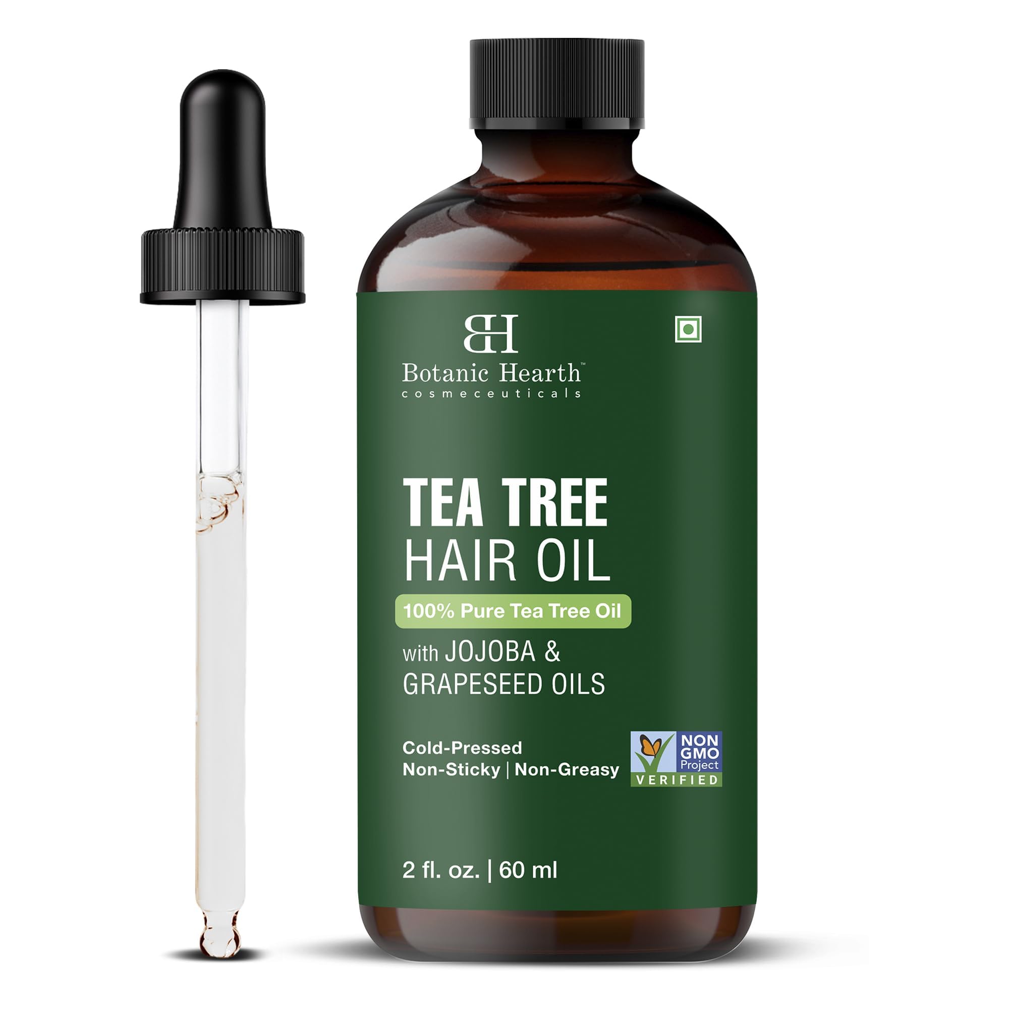 Botanic Hearth Huile d'arbre à thé 60 ml 100% pure, naturelle et pressée à froid, avec huile de jojoba et de pépins de raisin, apaise les démangeaisons du cuir chevelu et lutte contre les pellicules