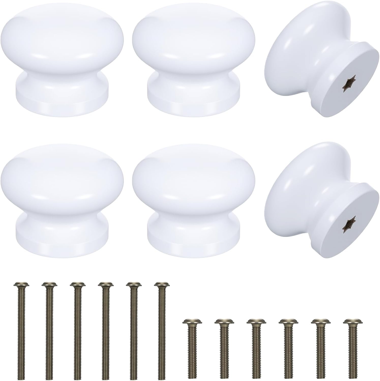 Styquenzer 6 Pcs White Cabinet Knobs Drawer Knobs Modern Round Wooden Drawer Knob Closet Knob for Bifold Doors for Furniture Cupboard Dresser