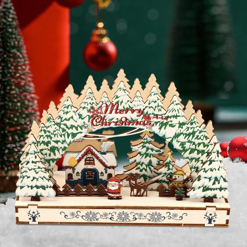Rompecabezas de Navidad 3D Casas de pueblo de madera Jigsaw Juegos para adultos Juegos de granja Juegos de casa de campo Ciudad modelo Niños Regalo