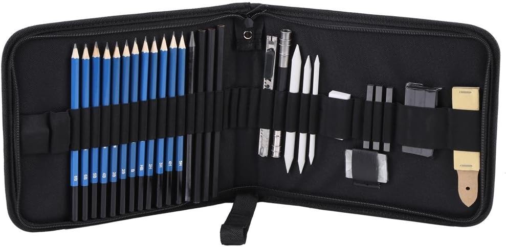 Yanmis H&B Sketching Pencils Kit, 33pcs Drawing Tools Kit Set Erasers Pencils Charcoal Stick Sharpener Assortment Kit for Drawing with Storage Bag