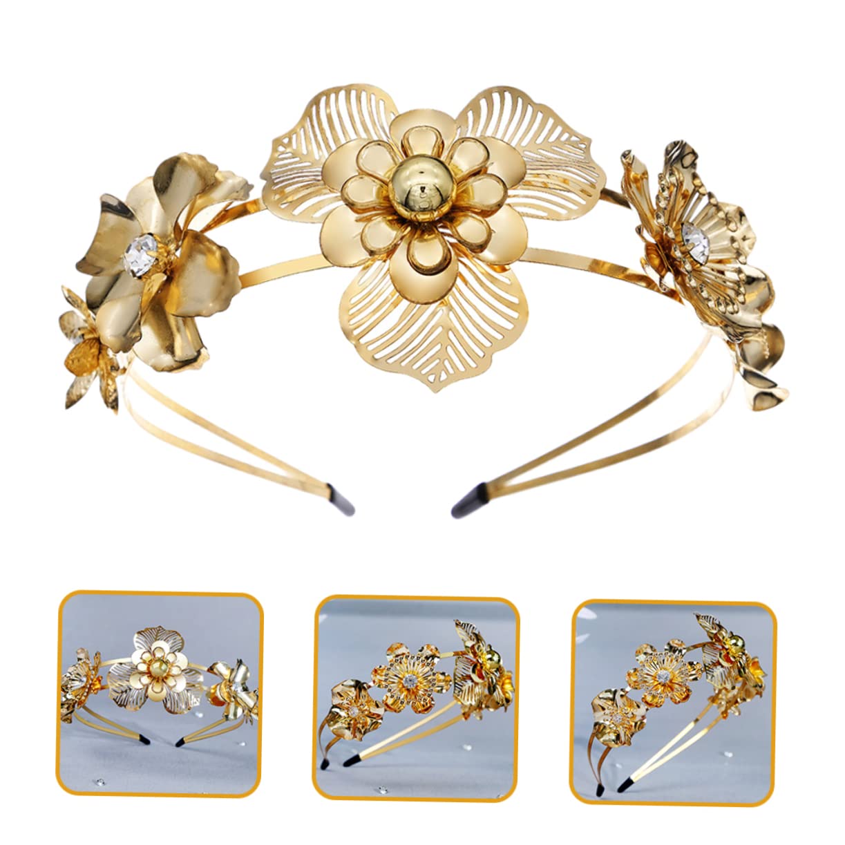 FRCOLOR 5pezzi Cerchietto Per Donne Con Fiori Metallo Doppio Accessorio Elegante Per Matrimonio e Feste Perfetti Per Occasioni Speciali e Servizi Fotografici