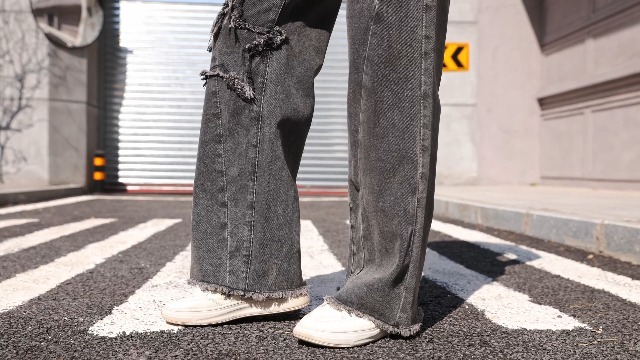 Kedera Women's Wide Leg Denim Pants Teen Star Raw Edge Baggy