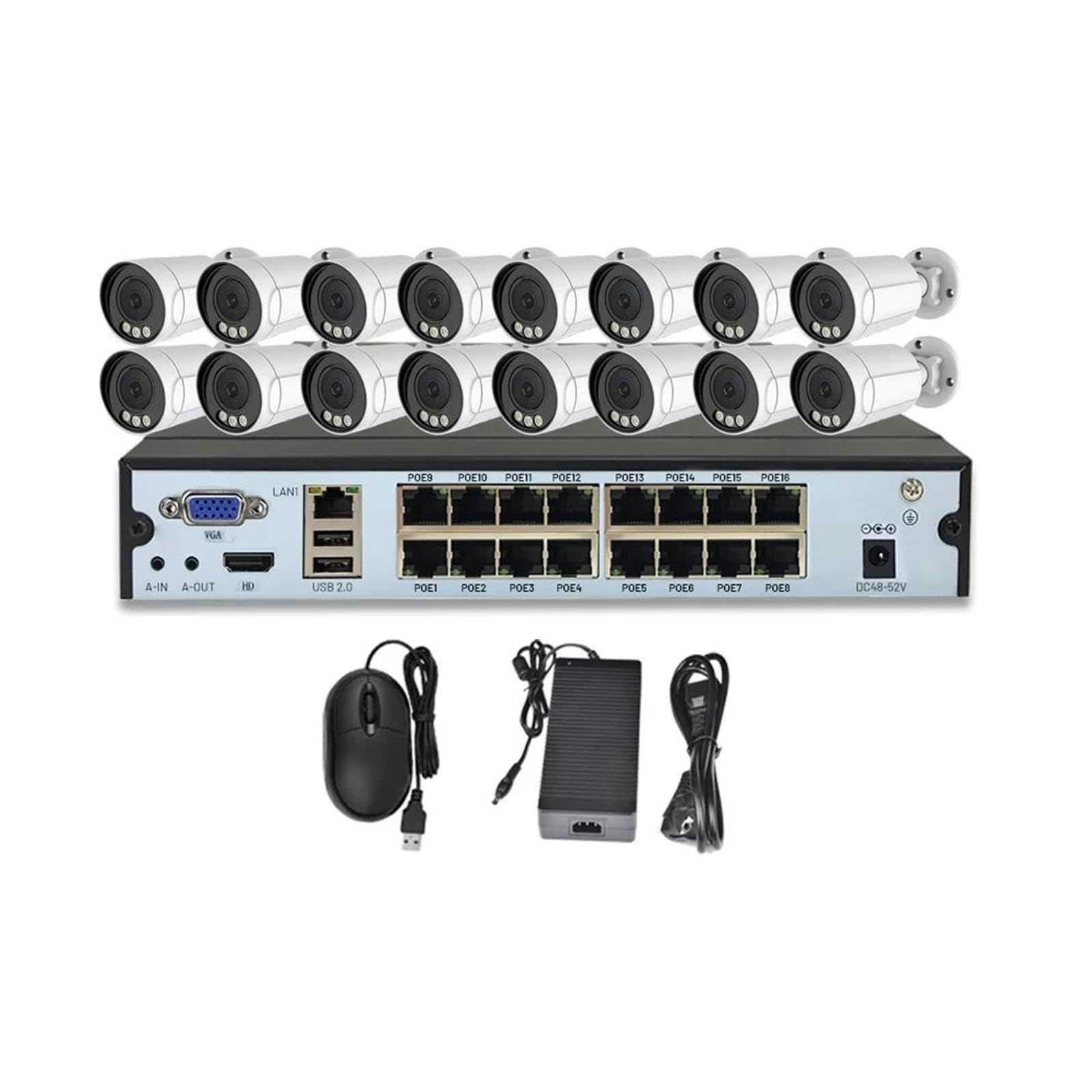 Sistema di telecamere di sicurezza bullet for esterni 16CH PoE IP66