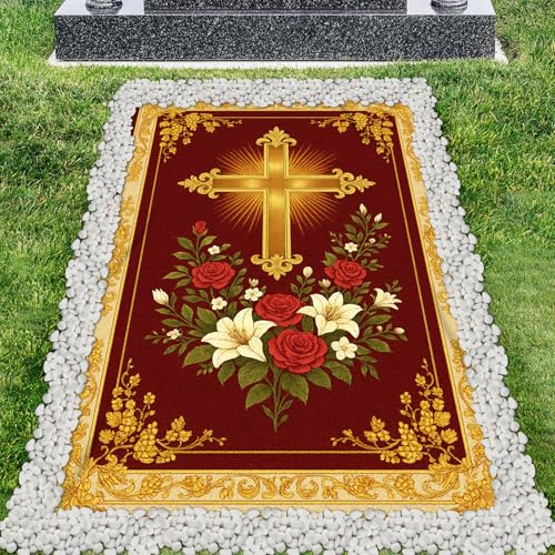 Personalized Christian Floral Sympathy Grave Blanket Cover – Custom Name & Date in Loving Memory Blanket for Cemetery Decor, Loss of Loved One Tribute, Waterproof Grave Decoration (Christian 02)