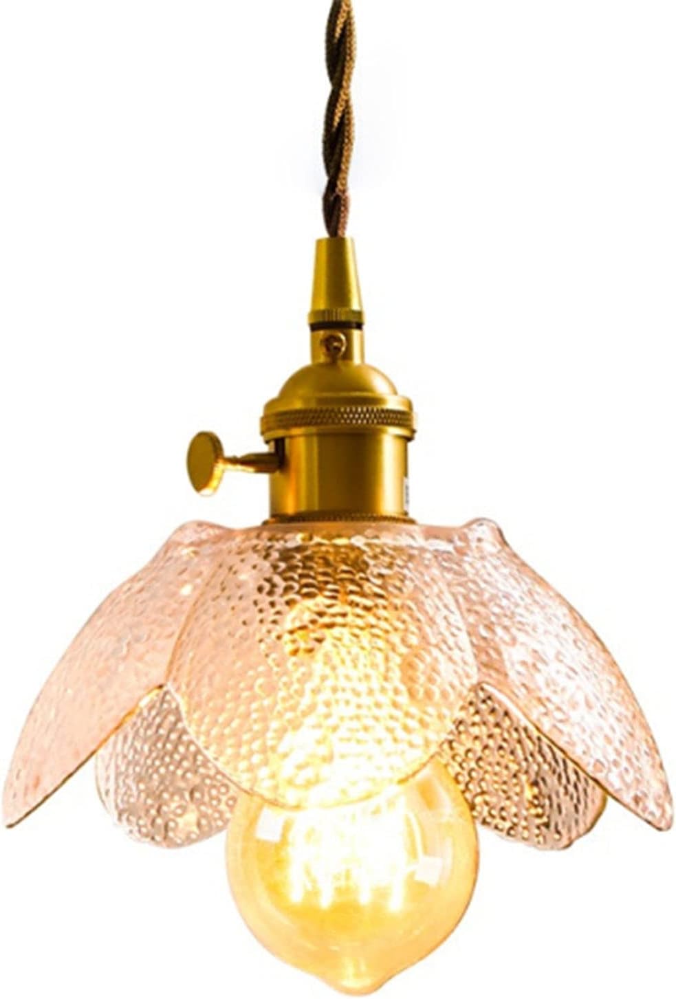 ASerZenith Flower Glass Pendant Lamp Bedroom Restaurant Bar Chandelier Japanese Copper Industrial E27 Ceiling Hanging Fixtures Lighting,Clear