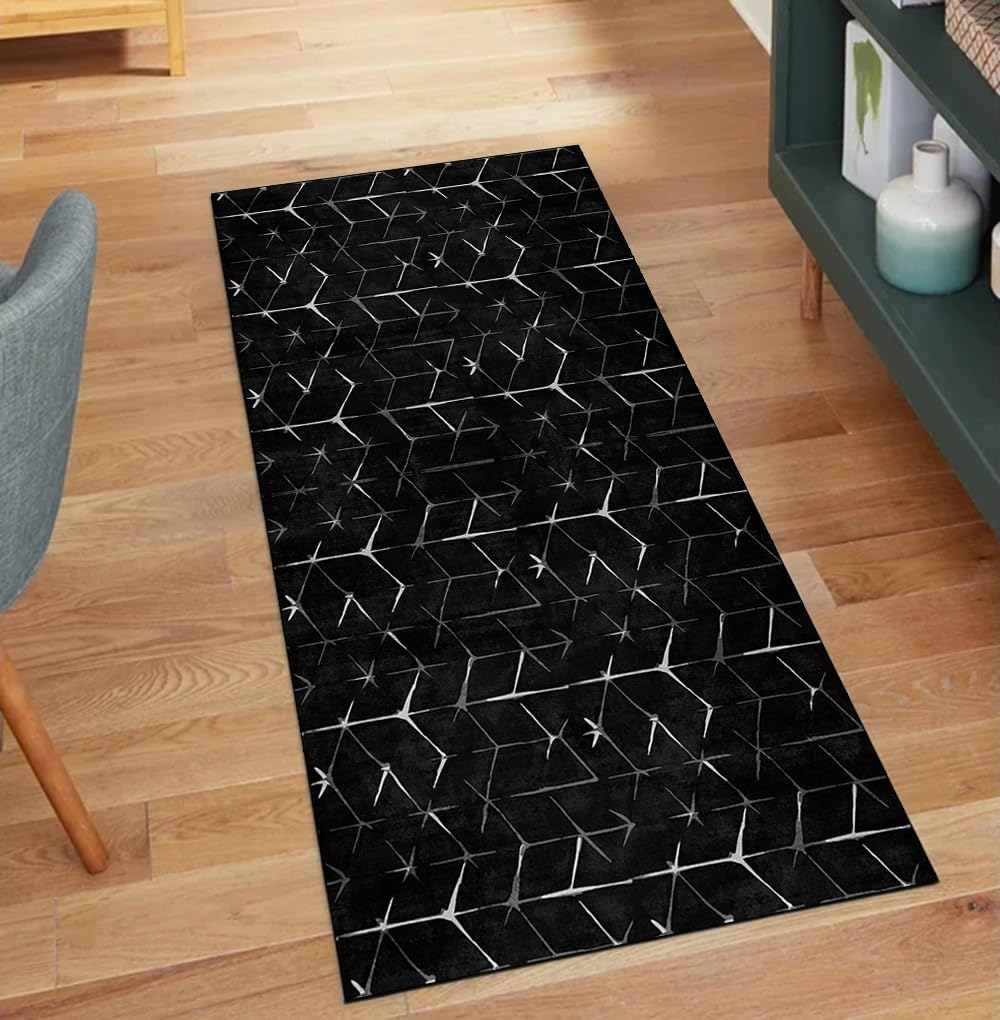 Tapis de couloir pour cuisine et entrée moderne noir 90x600