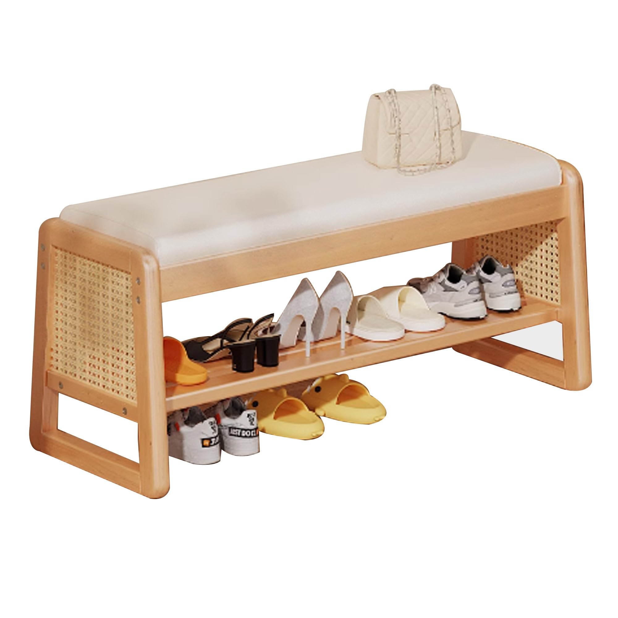 Banco Zapatero Entrada Recibidor con Asiento Banco Almacenaje Banqueta Dormitorio Banco Madera Banco Pie de Cama para Sala de Estar Pasillo(Off White,100cm/39.37in)