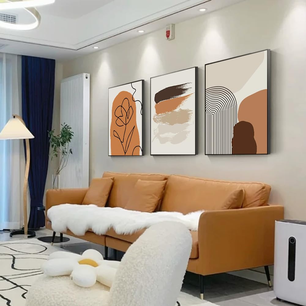 ARTKN Orange Brown and Beige Neutral Abstract Simple Geometric Lines ...