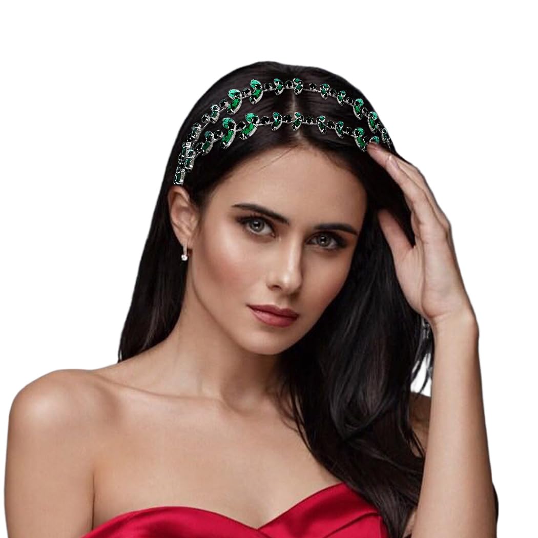 IYOU Cristal Boda Diadema Corona Brillante Pedrería Verde Doble Capa Tocado Tiara Dama de honor Novia Invitados Reina Accesorios para el cabello para Mujeres