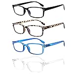 Kerecsen 4 Pack Reading Glasses for Men and Women with Spring Hinges, Lightweight Black Rectangular Readers Eyeglasses (4 Pack Mix Color, 2.5, x)