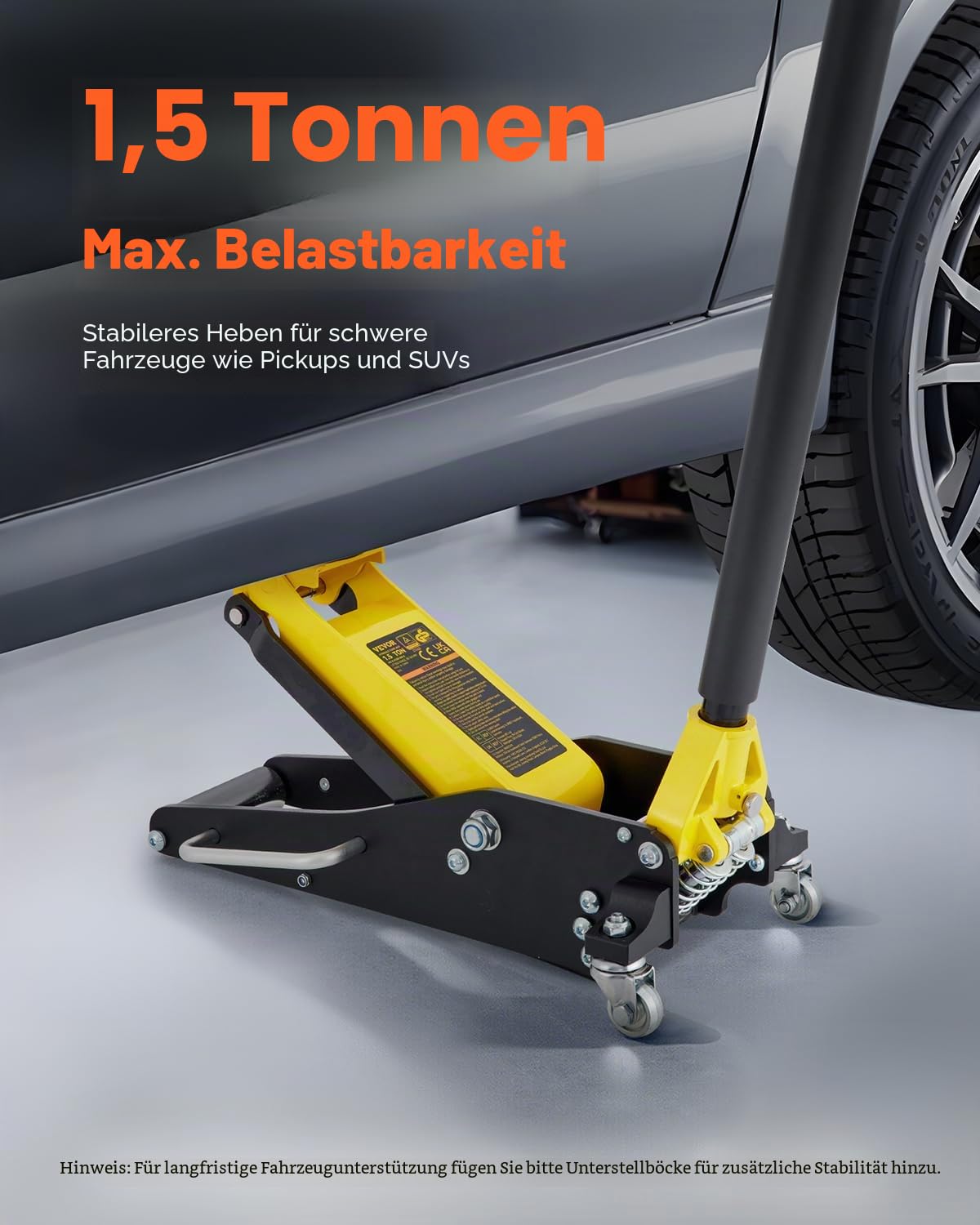 VEVOR Rangierwagenheber 1,5 t hydraulischer Wagenheber mit Doppelkolben-Schnellhubpumpe, 80-365 mm Autoheber aus Aluminium & Stahl, 99 mm Tablettdurchmesser Wagenheber für Geländewagen & Werkstatt