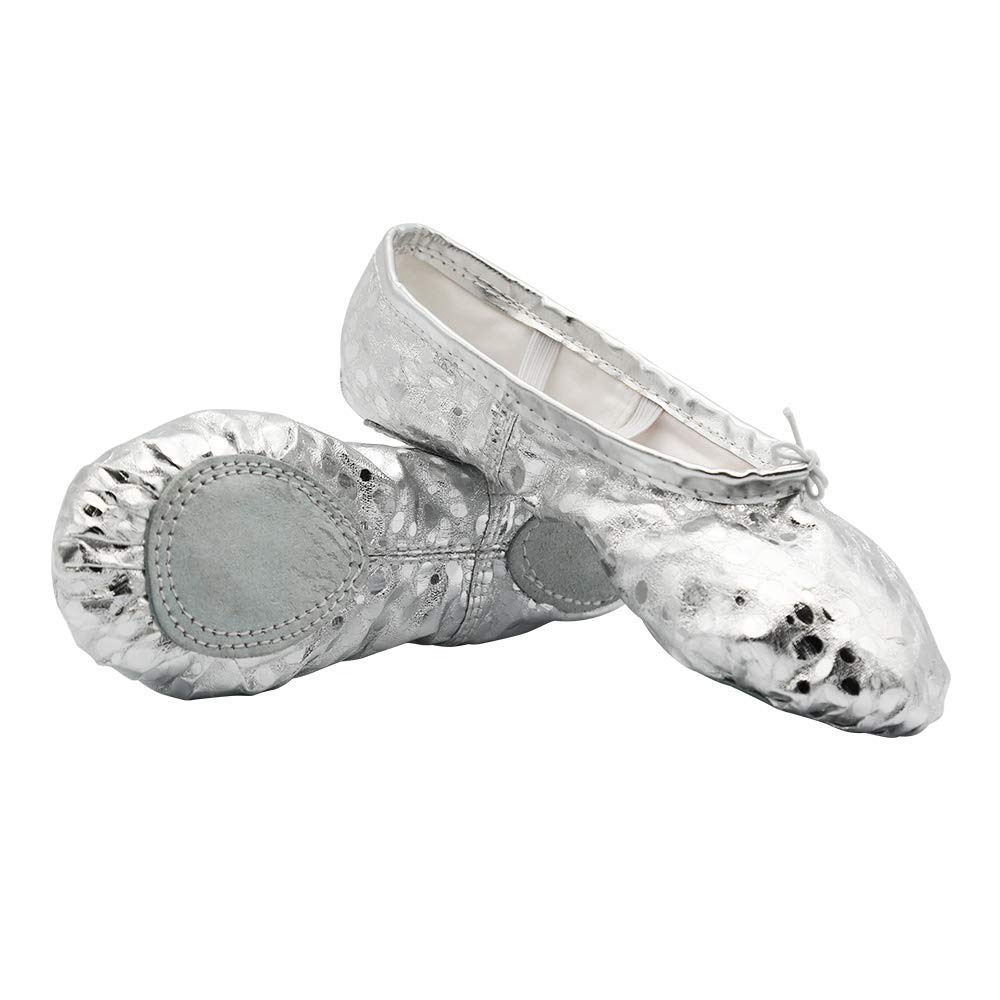 missfionaWomens Leather Ballet Belly Slippers Ballroom Dance Shoes with Suede Split-Sole