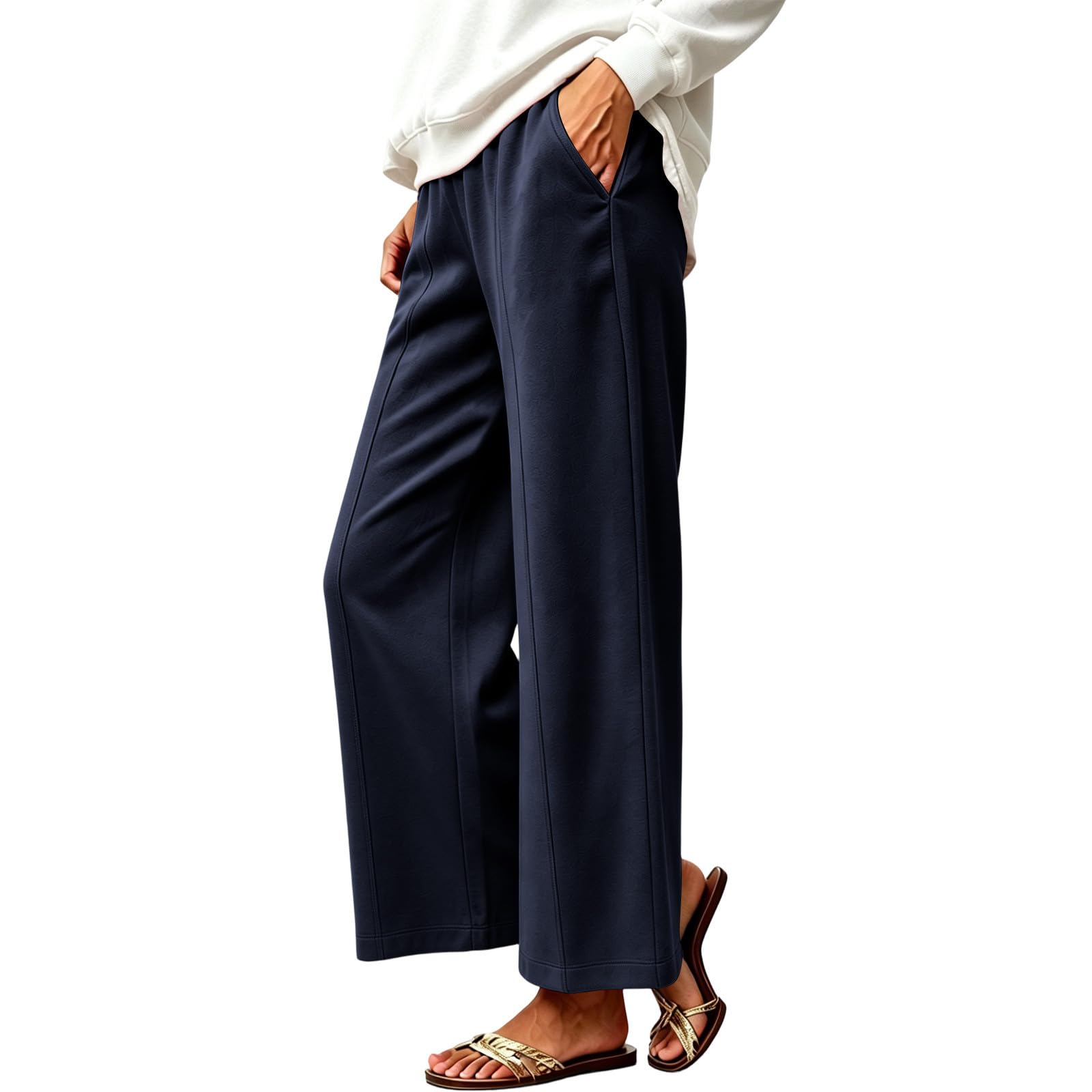 Pantaloni da Jogging Donna Pantaloni Baggy con Tasche Morbidi e Comodi Pantalone Jogger in Cotone Larghi e Leggeri Pants a Gamba Larga Casual Pantalone Sportivi con Coulisse per Yoga e Fitness