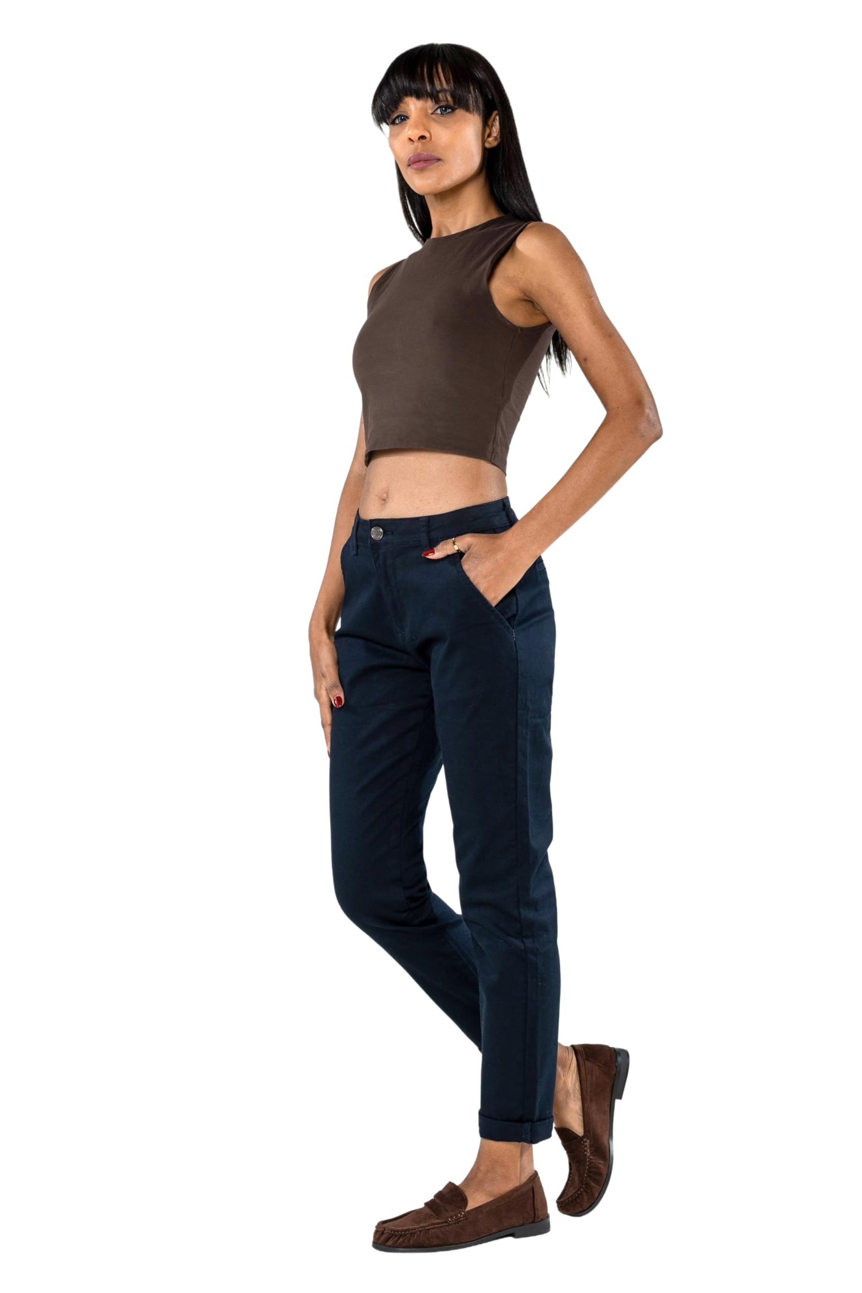 Nina Carter J250, pantaloni chino da donna, comodi, a vita media, slim fit, in cotone, elasticizzati, per tutti i giorni, per il tempo libero