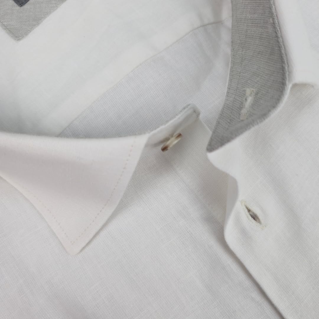 Camisa de manga larga para hombre, 100% puro lino, tallas grandes, color liso, talla 4XL, 5XL, 6XL Bianco 3XL