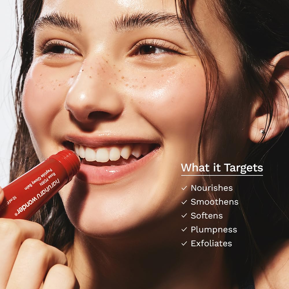 haruharu wonder Rose PDRN Peptide Glowy Balm, Instant Moisture, Repairs Dry Cracked Lips, 24h Moisture, No Waxy Finish, wegański, bez silikonu, bez mikroplastiku, bez tuszu, 10 ml