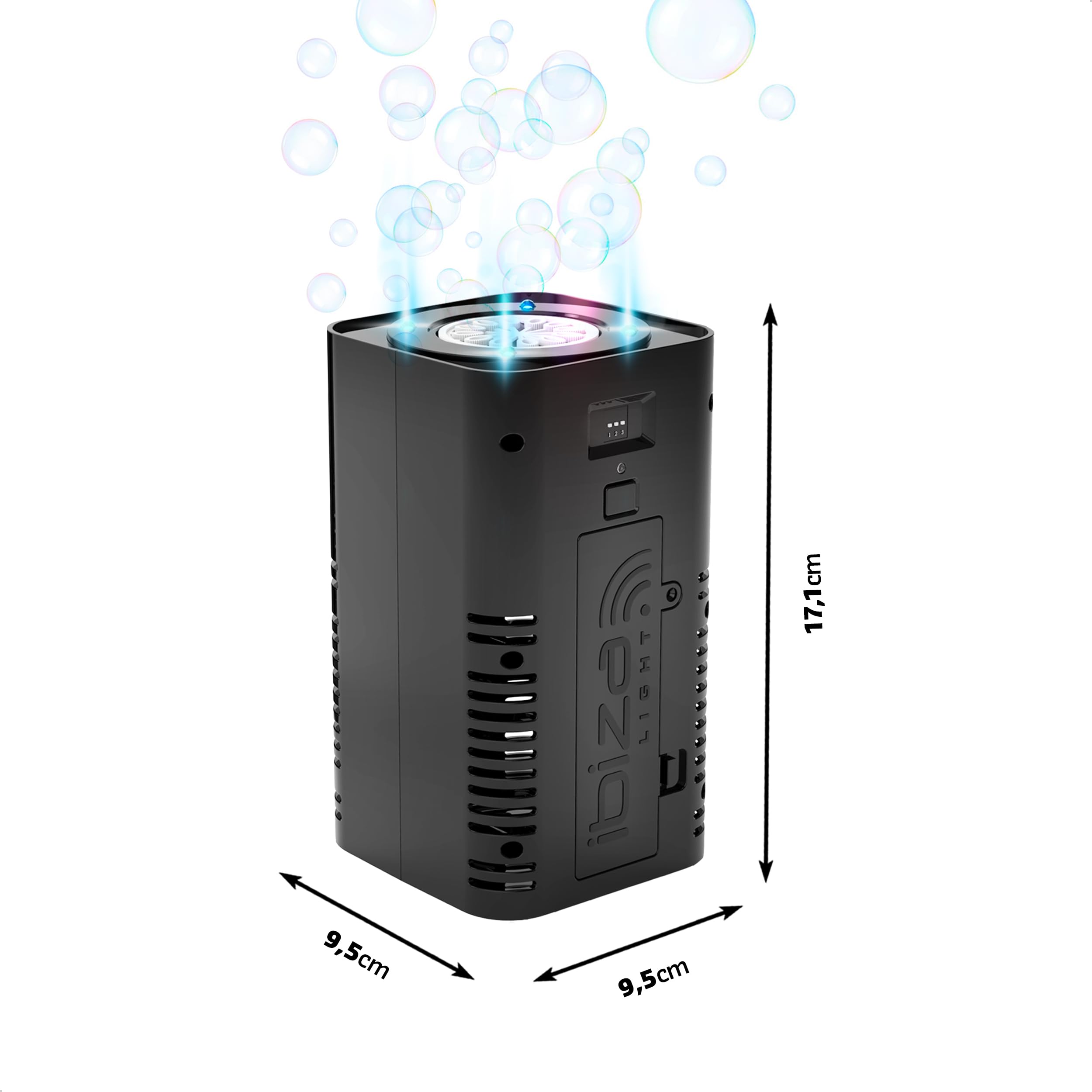 Ibiza - BUBBLE-DREAM - Macchina per bolle di sapone portatile alimentata a batteria con LED colorati RGB - Sincronizzazione tra più macchine - Bolla illuminata - Telecomando