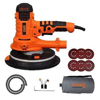 Shakti Technology DS-11 Dry Wall Sander with Vacuum and LED with Side Handle and Dust Collecting Bag, 800W, 2300RPM,180MM - 6 Months Warranty