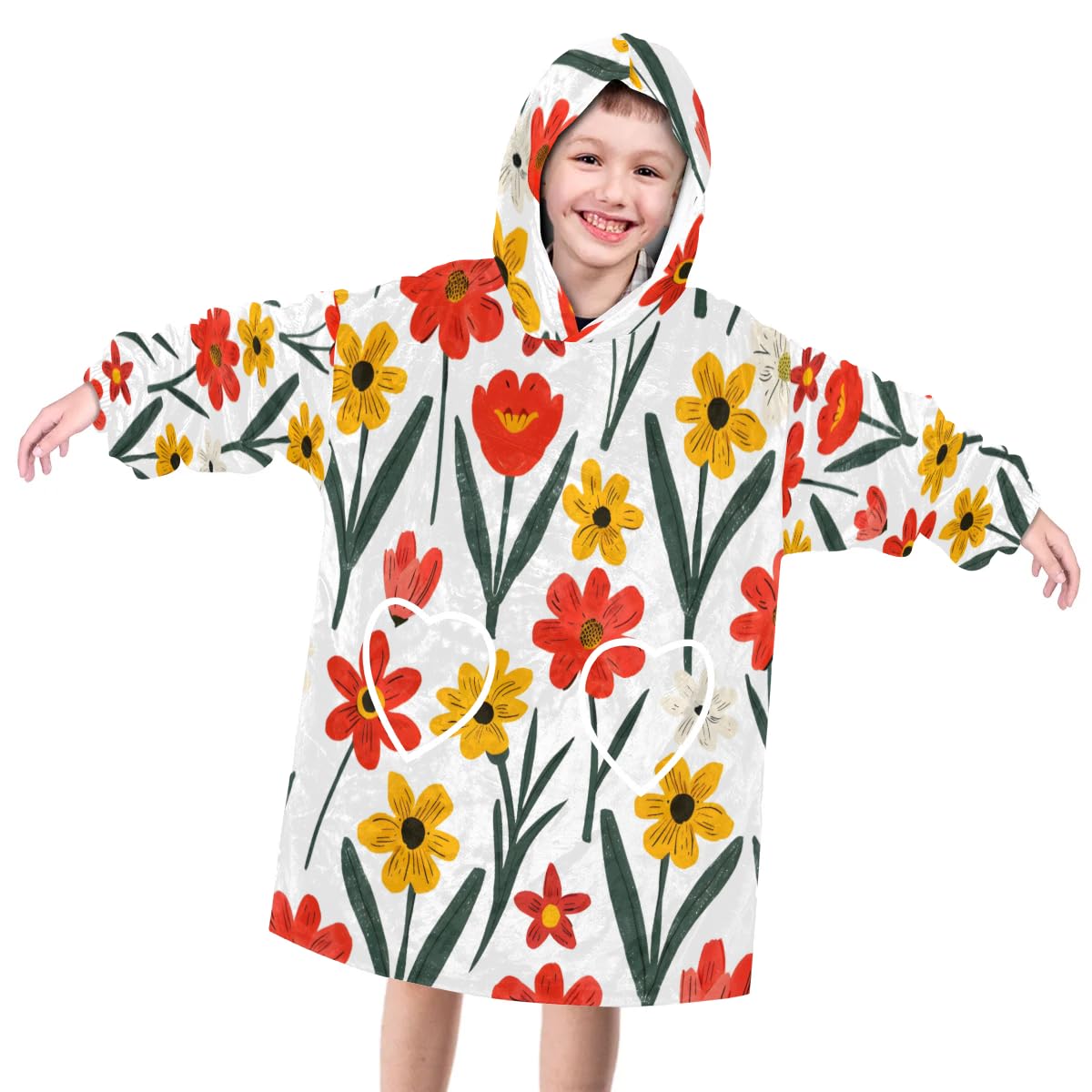 Pardick Wearable Blanket Hoodie for Kids, Gothic Flowers Fleece Sweatshirt Blanket Oversized Blanket Sweatshirt with Pocket Flannel Warm Hooded Blanket 6-10 Year Old Girl Boy Gift, One Size