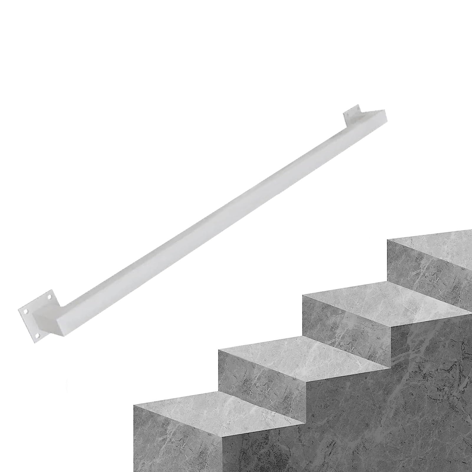 Attrex White Stairs Banister Handrail Black/White/Gold Square Pipe Balusters, Handrails For Staircase For Outdoor Steps Or Indoor Stairs Railing, Metal Wrought Iron Wall Support Rod(,18Ft/540Cm)
