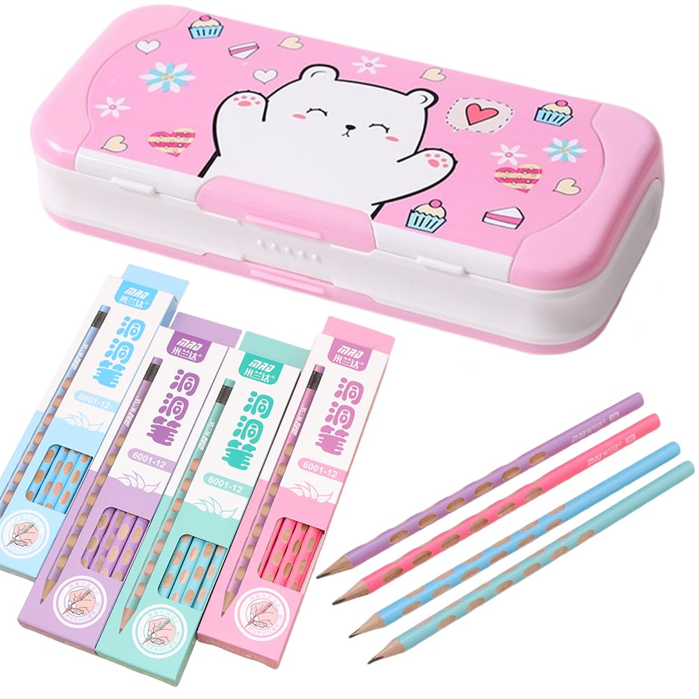 LKNBIF Pop Up Pencil Case, Cartoon Pencil Cases with Compartment Multifunctional Pen Box, Pencils with Eraser, Back to School, Student Gift, Back to School Supplies, Teacher Appreciation Pink