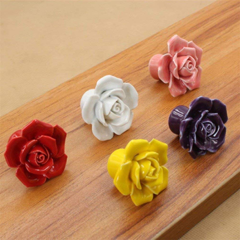 6 Pcs Rose Flower Shape 40 Mm Ceramic Pullhandle Kitchen Cabinet Cupboard Door Knob Drawer Box Bin Roller Shutter Cupboards Or Furniture Knobs Handle To Pull Handles KNOBS, Purple - View #6
