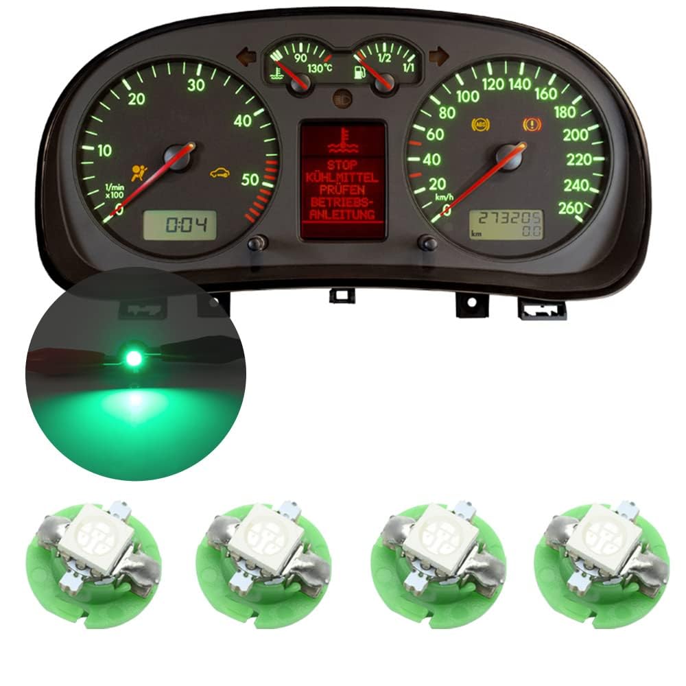 Set 10 Luci LED SMD 5050 Per Tachimetro B8.3d BAX10S - Verde 12V - Plug & Play - 5