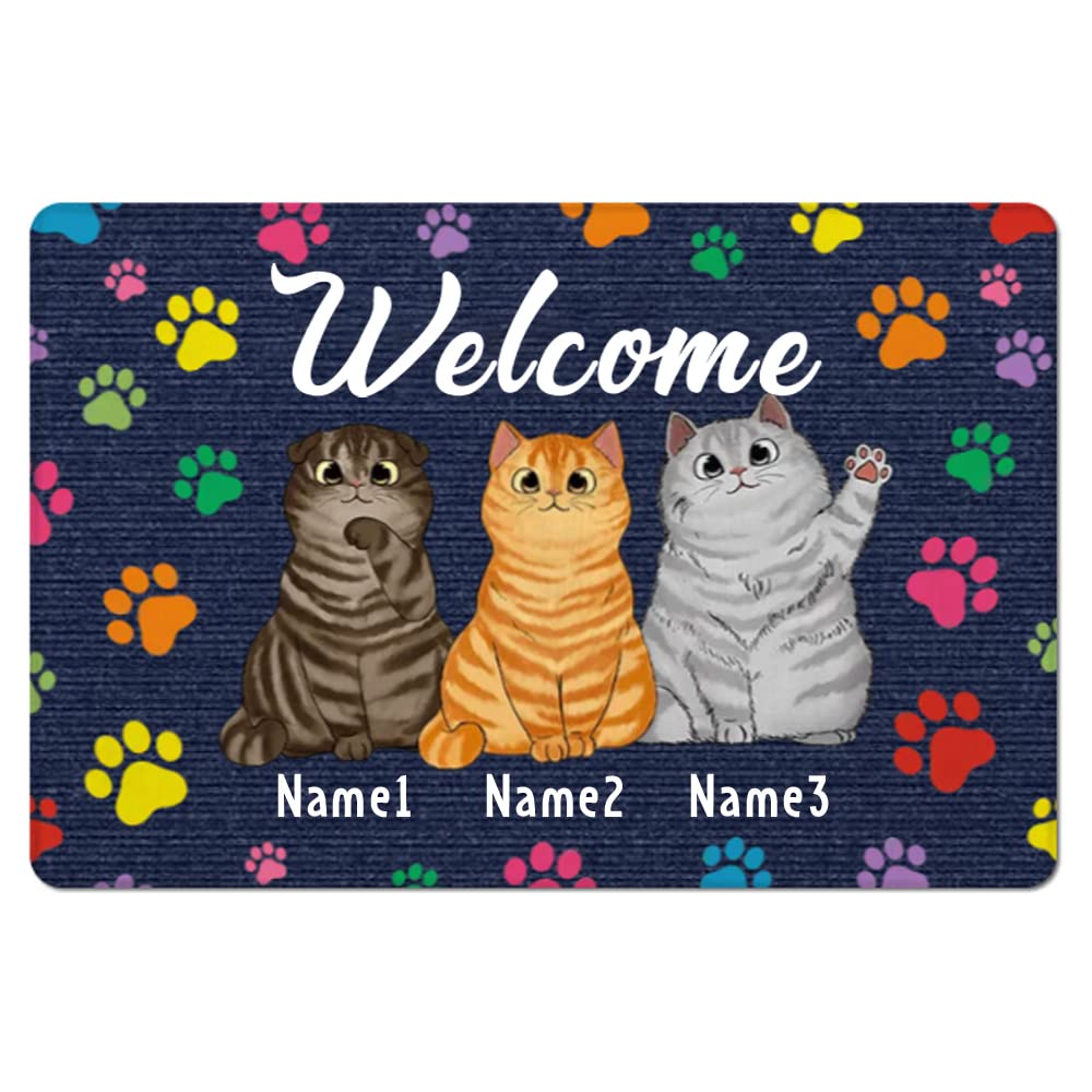 PrimeStore Personalized Cat Doormat Welcome Mat for Front Door Cat Mom Gift Cat Dad Gift Cat Lover Gifts Funny Cat Doormat Welcome Mat Decor Home Decor Doormat Gifr for Cat Mom Cat Dad Up to 4 Cats