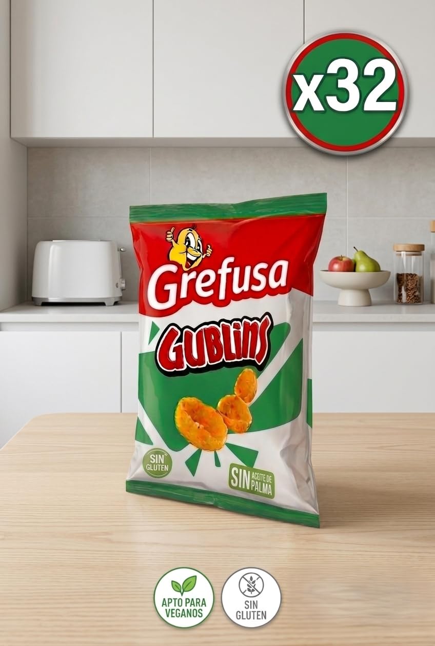 Gublins Aperitivo Frito Sabor Barbacoa | Caja 32 Bolsas de 36g | Snack Crujiente y Divertido | Apto para Veganos, Sin Aceite de Palma, Sin Conservantes ni Colorantes Artificiales