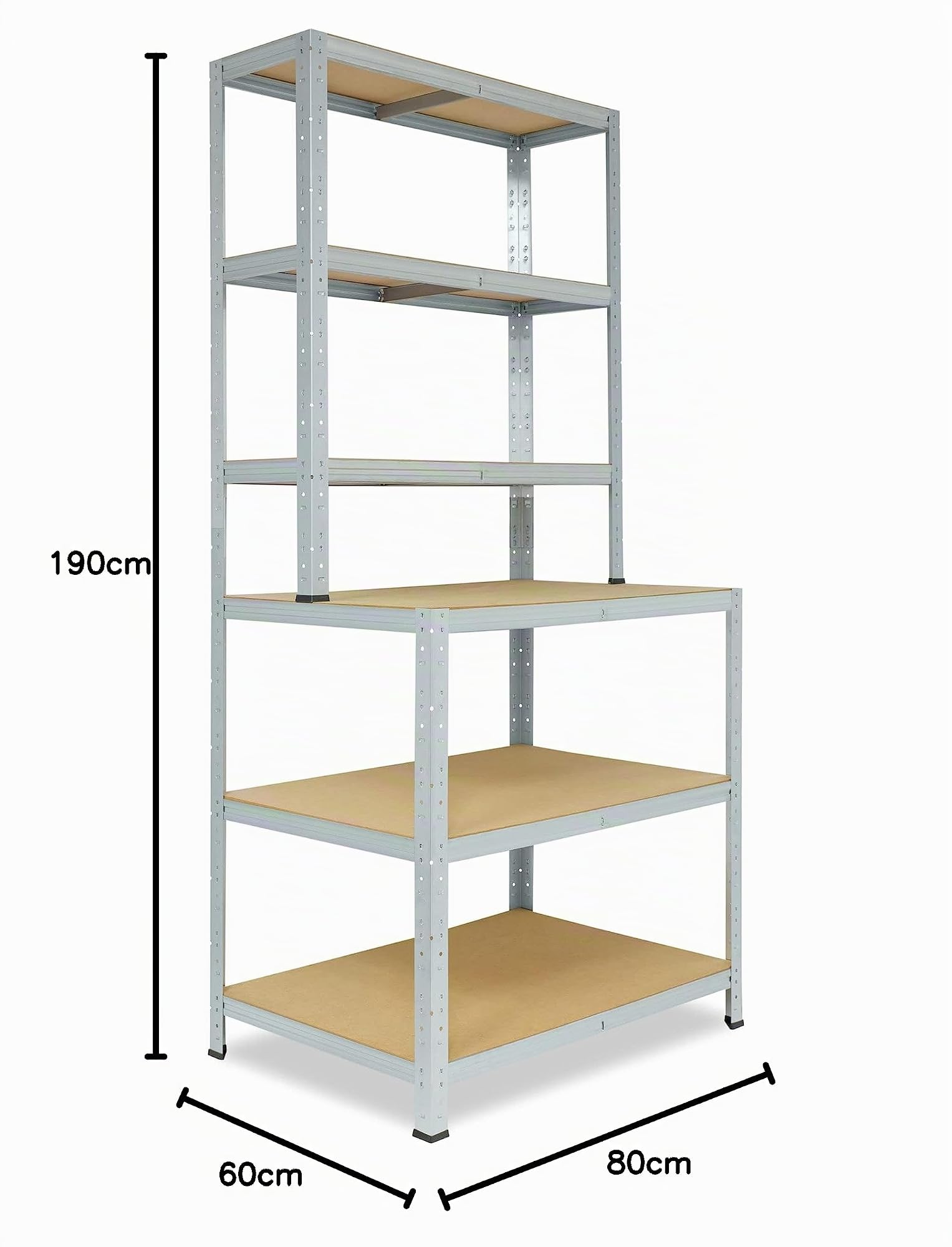 shelfplaza® 190x80x60cm Home Werkbank Regal Schwerlast verzinkt mit 6 Böden à 145kg Tragkraft/Metall Schwerlast Steckregal Schwerlastregal Stufenregal Metall Regalsystem/Regale Lagerregale