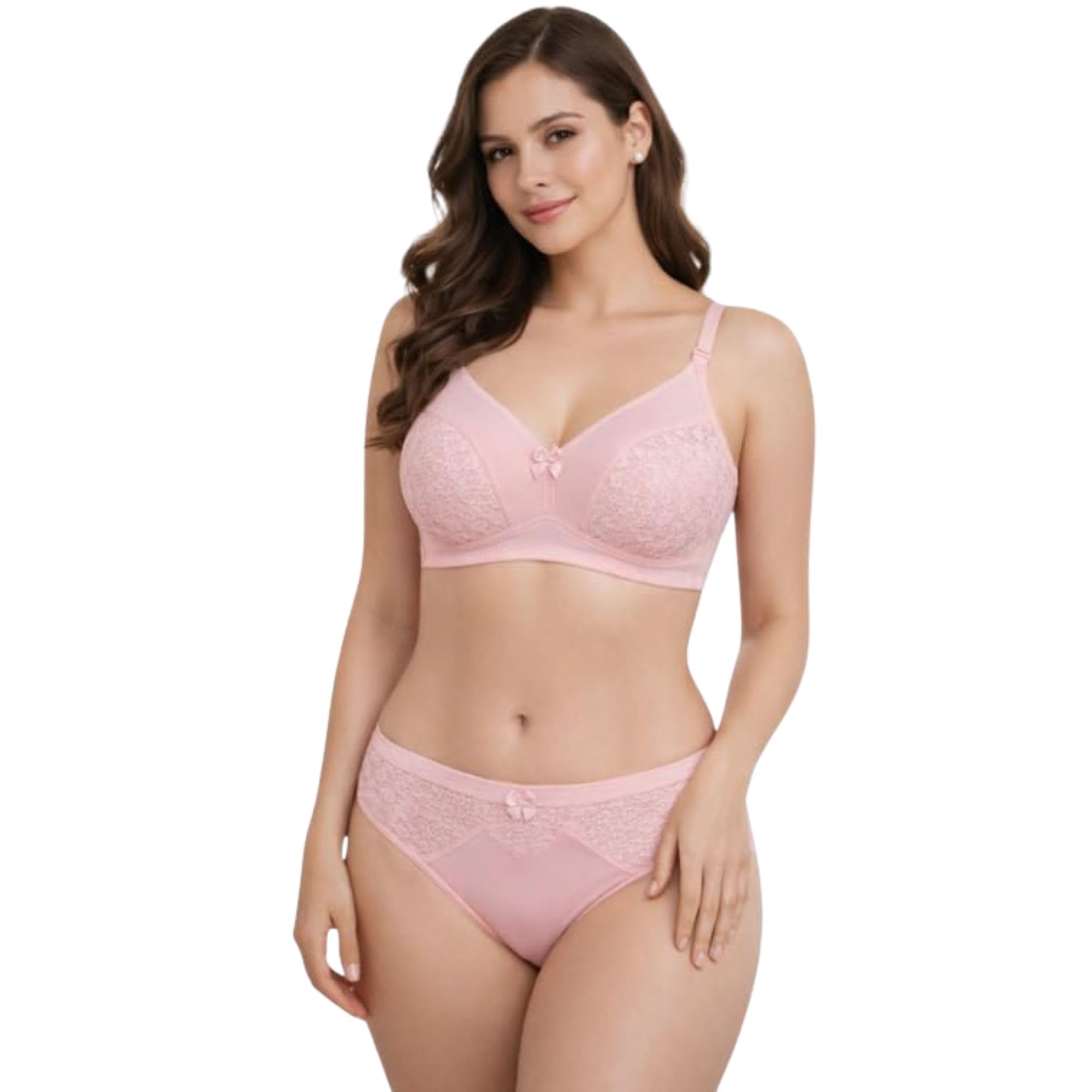 Women Lace Bra and Panty Set Pure Cotton Non-Padded Wire-Free Full Coverage Soft Comfortable Innerwear