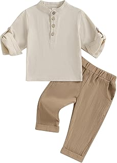 Yassiglia Baby Boys Summer Autumn Clothing Set Cotton Linen Outfit Muslin Clothing Sets for Toddlers Short Sleeve Shirt an...