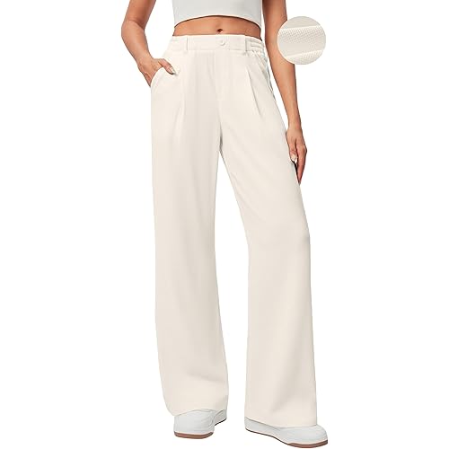 Ewedoos Wide Leg Pants Woman Stretchy Work Dress Pants Women Pull on Business Casual Slacks Trousers Fall Outfits 26"/28"