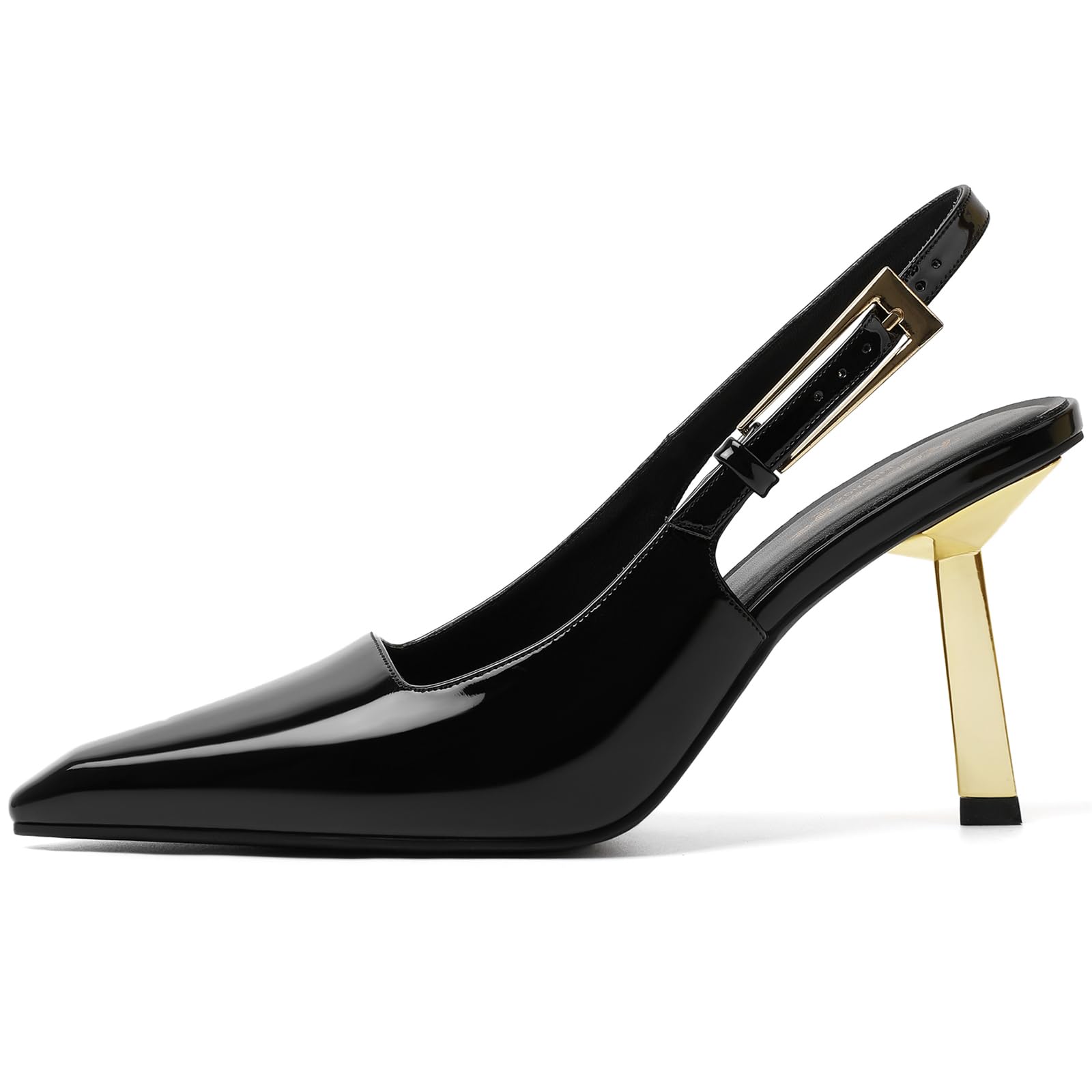 RIBONGZ Slingback Heels for Women Kitten Heels Closed Pointed Toe Ankle Strap Low Heeled Sexy Pumps Wedding Bride Guest Party Evening Prom Formal