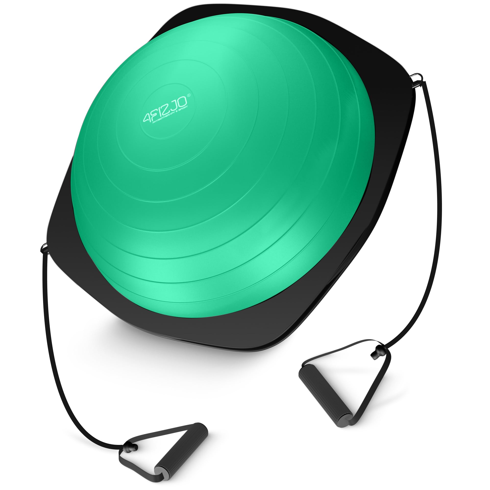4FIZJO Balance Ball Trainer 60cm Anti-Rutsch, Halbkuge, Gymnastikball für Yoga Fitness, mit Widerstandsbändern, Pumpe, Gleichgewichtstraining, Krafttraining, Fitnessball